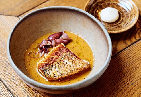温前菜：ブイヤベース。魚はその日によって変わります
