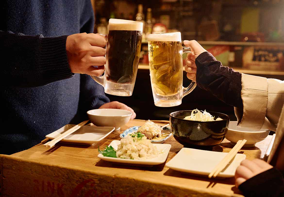 もつ焼きといえばまずはビールから