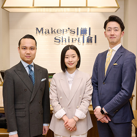 【左から】店舗スタッフ / 小川築さん（170cm）、野沢香桜里さん（156cm）、服部正二朗さん（185cm）