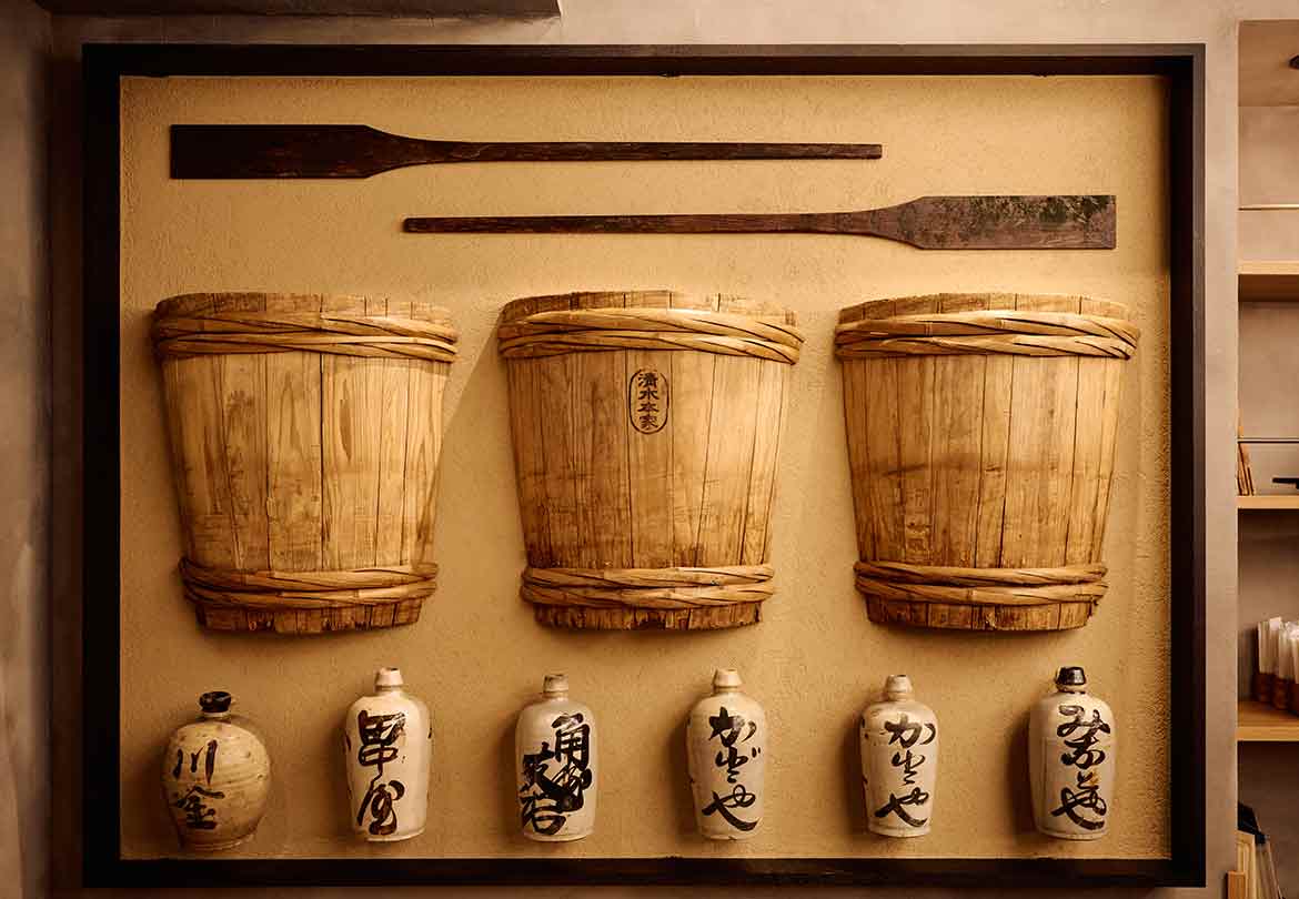 味噌と醤油の醸造に使われる100年ものの木樽
